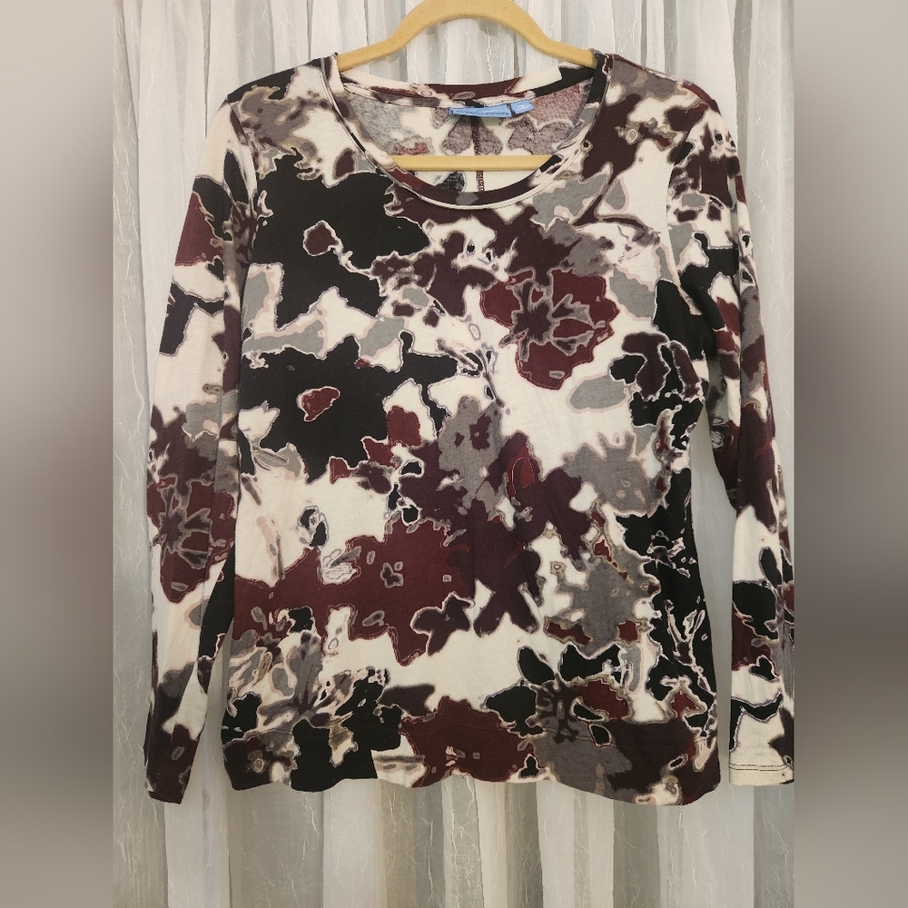 Simply Vera Vera Wang Abstract Print Long Sleeve Blouse - Black, White, Maroon